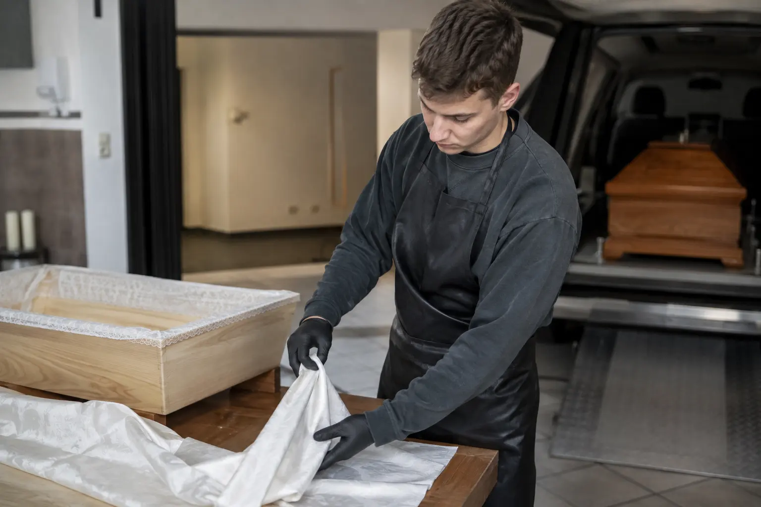 Bestattungsfachkraft bei der Arbeit