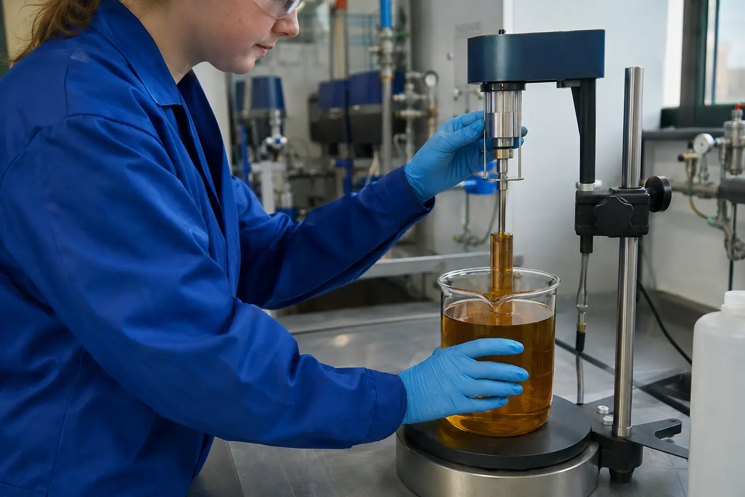 Chemikant/in: Zähigkeit bzw. innere Reibung eines Stoffes, insbesondere von Flüssigkeiten (z.B. Öle, Klebstoffe); sog. Viskosimeter