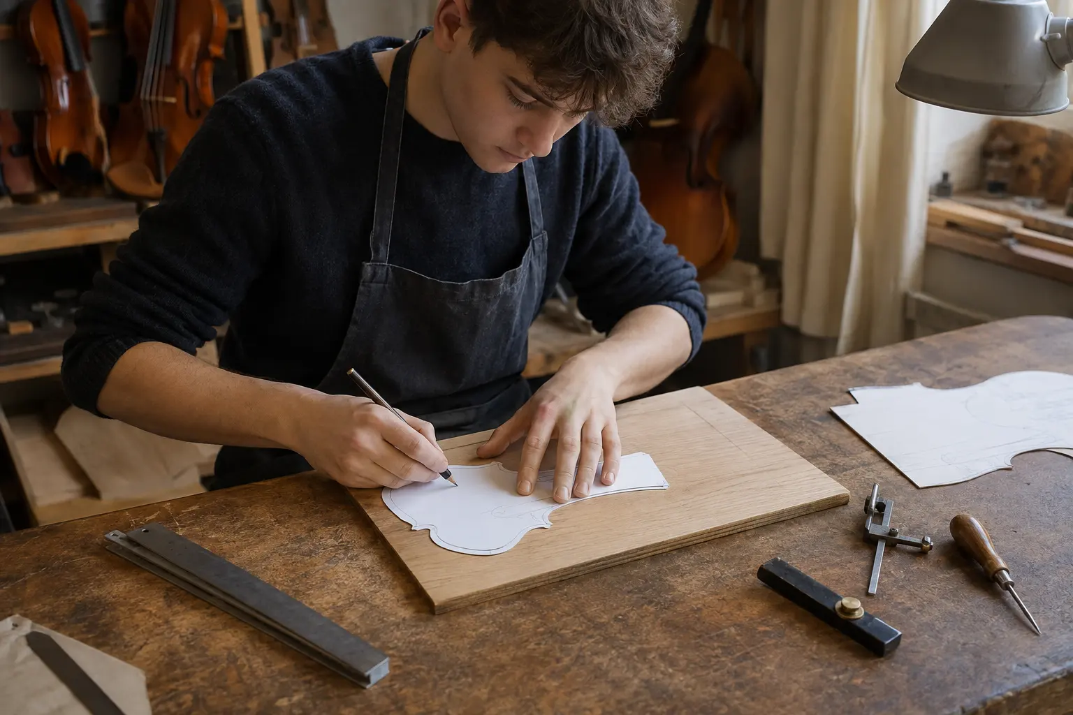 Geigenbauer/in: wie Entwürfe für Streichinstrumente gestaltet werden und was bei der Arbeit mit Schablonen und beim Übertragen der Maße